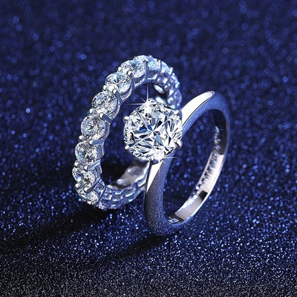 Certified 2ct. t.w. Diamond Moissanite Wedding Ring Set NEW - Picture 2 of 8